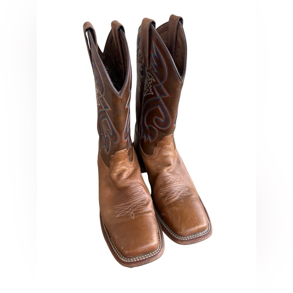 Nocona chestnut cowpoke western square toe leather boots sz 8.5 preloved - Picture 9 of 11